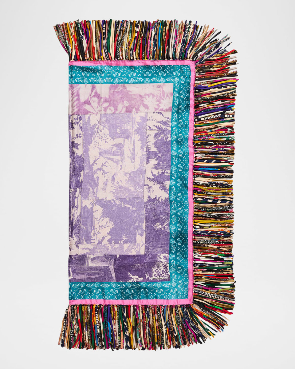 Up-Cycled Fringe Trim Printed Scarf